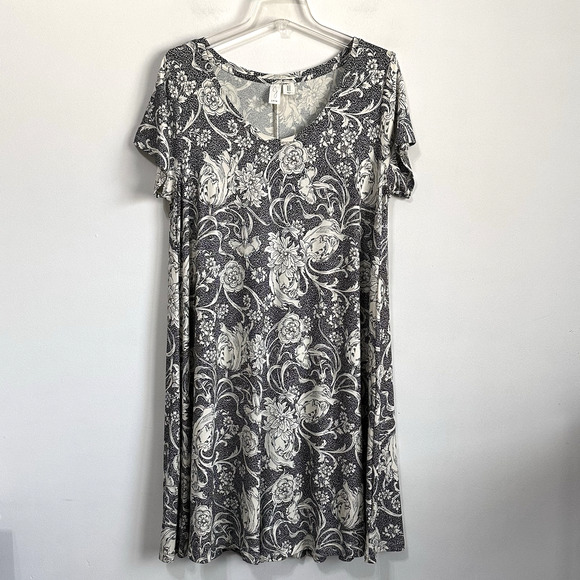 Joie Knit Dress 1X Plus Stretch Shift Short Sleeve Scoop Neck Casual Lounge Gray - Picture 1 of 9